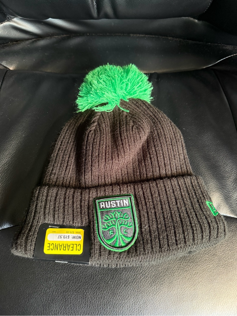 Austin FC Hat Beanie Knit Pom Unisex Black Green MLS Soccer Winter Cuffed  NWT